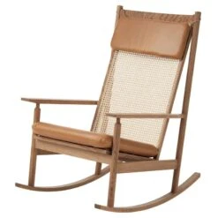 Warm Nordic Swing Rocking Chair, Teak - Silk Cognac Leather
