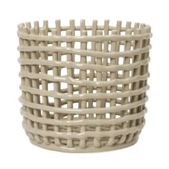 Ferm LIVING Ceramic Basket, Large, Cashmere