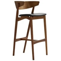 Sibast No 7 Bar Stool, 75 Cm, Smoked Oak - Black Leather