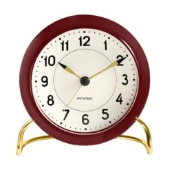 Arne Jacobsen AJ Station Table Clock With Alarm, Bordeaux