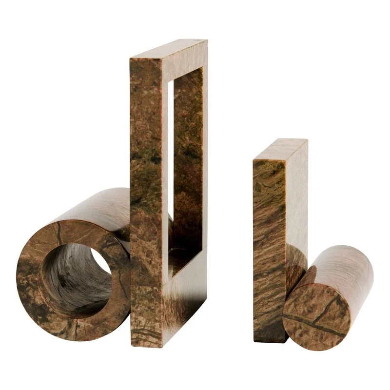 Woud Booknd Bookend, 2 Pcs, Brown Marble