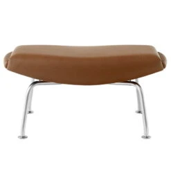 Fredericia Wegner Ox Ottoman, Brushed Chrome - Cognac Leather