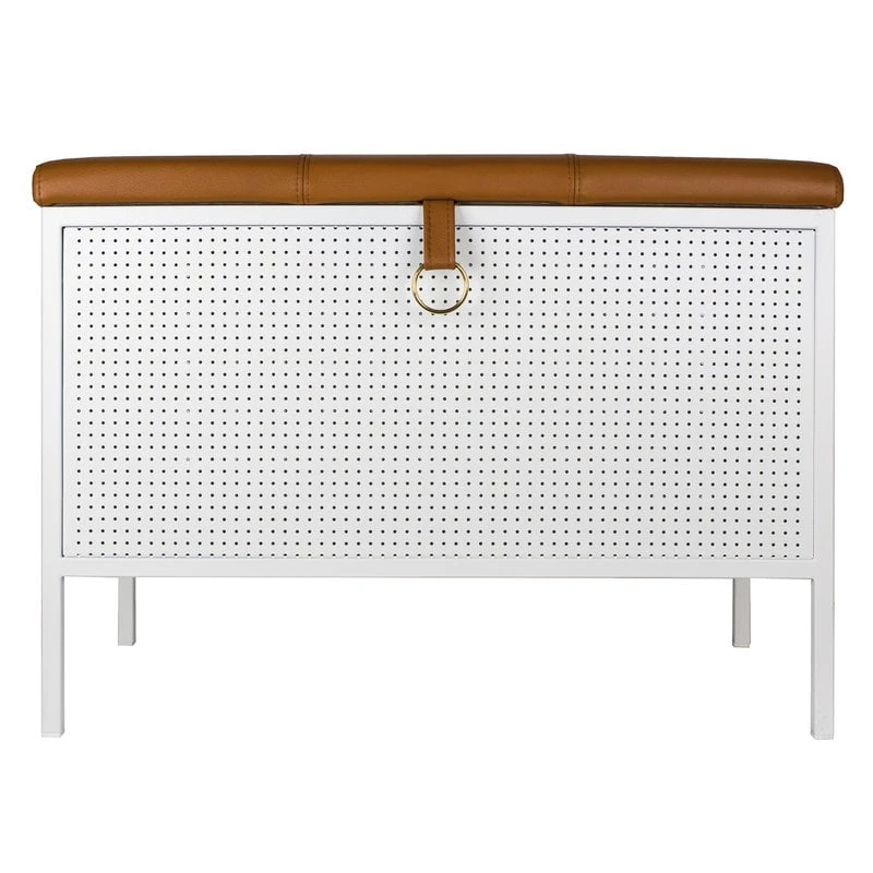 Maze Frank Storage Bench, White - Cognac 1 Maze Frank Storage Bench, White - Cognac