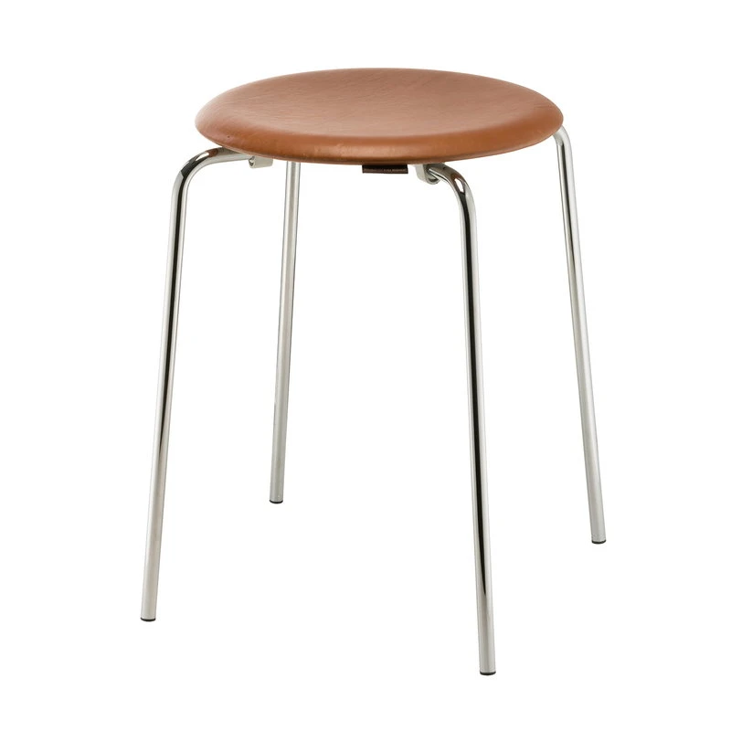Fritz Hansen Dot Stool, Walnut Leather - Chrome 2 Fritz Hansen Dot Stool, Walnut Leather - Chrome - Image 2