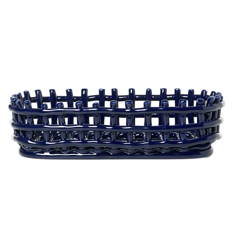 Ferm LIVING Ceramic Basket, Oval, Blue 1 Ferm LIVING Ceramic Basket, Oval, Blue