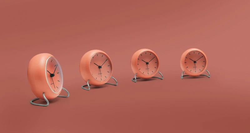 Arne Jacobsen AJ City Hall Table Clock With Alarm, Pale Orange 2 Arne Jacobsen AJ City Hall Table Clock With Alarm, Pale Orange - Image 2