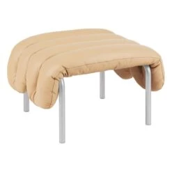 Hem Puffy Ottoman, Sand Leather - Stainless Steel