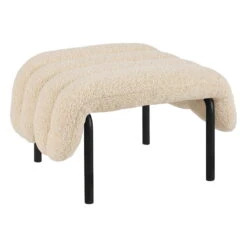 Hem Puffy Ottoman, Eggshell Boucle - Black Grey Steel