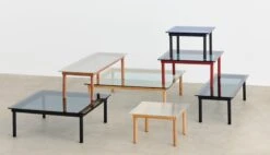 HAY Kofi Table 60 X 60 Cm, Black Lacquered Oak - Blue Glass -Hay Outlet Store Kofi family