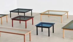 HAY Kofi Table 60 X 60 Cm, Black Lacquered Oak - Blue Glass -Hay Outlet Store Kofi family 01 1