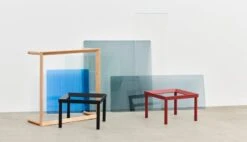 HAY Kofi Table 60 X 60 Cm, Black Lacquered Oak - Blue Glass -Hay Outlet Store Kofi tabletop frame