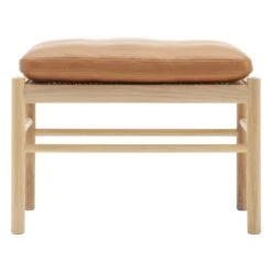 Carl Hansen & Søn OW149F Colonial Footstool, Oiled Oak - Cognac Leather Sif 95