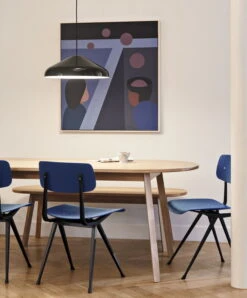 HAY Result Chair, Black - Dark Blue -Hay Outlet Store Result Chair dark blue wb lacquer oak seat black frame Triangle Leg Table wb lacquer oak Pao Steel Pendant 470 soft black