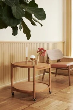 Brdr. Krüger Bølling Tray Table 60 Cm, Oiled Walnut - Clay -Hay Outlet Store TrayTable 60dia oak veneer 1