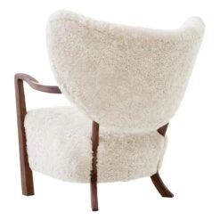 &Tradition Wulff ATD2 Lounge Chair, Moonlight Sheepskin - Walnut -Hay Outlet Store Wulff ATD2 Oiled Walnut w Sheepskin 17mm Moonlight Back view