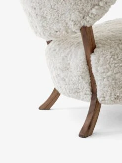 &Tradition Wulff ATD2 Lounge Chair And ATD3 Pouf, Moonlight - Walnut -Hay Outlet Store Wulff ATD2 Oiled Walnut w Sheepskin 17mm Moonlight Closeup back