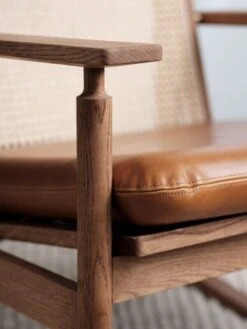Warm Nordic Swing Rocking Chair, Teak - Silk Cognac Leather -Hay Outlet Store warmnordic furniture swing frenchcane detail 1