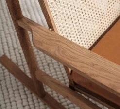 Warm Nordic Swing Rocking Chair, Teak - Silk Cognac Leather -Hay Outlet Store warmnordic furniture swing frenchcane detail teak